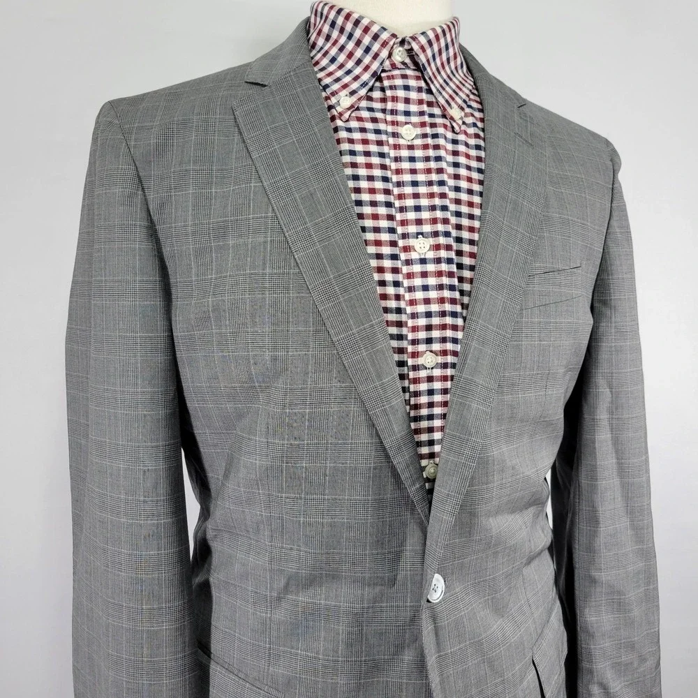 Hugo‎ Boss Men's Sport Coat Blazer Two Button Gray Glen Plaid Wool Size 42L